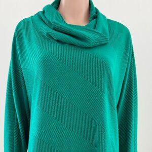 Ali Miles Tunic Women's Sz XL GreBlack Striped Cowl Neck Relaxed Lagenlook Artsy